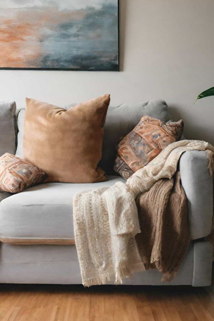Colorful pillows on couch to make it more cozy