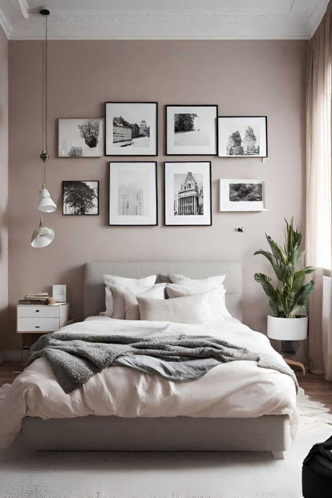 Couple bedroom with art above the bed