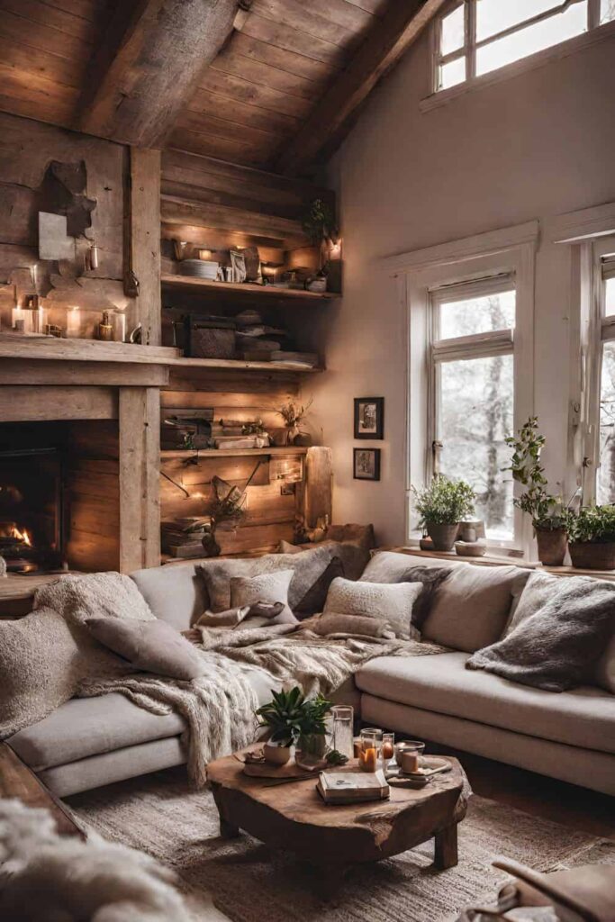 Cozy and warm living room with fireplace