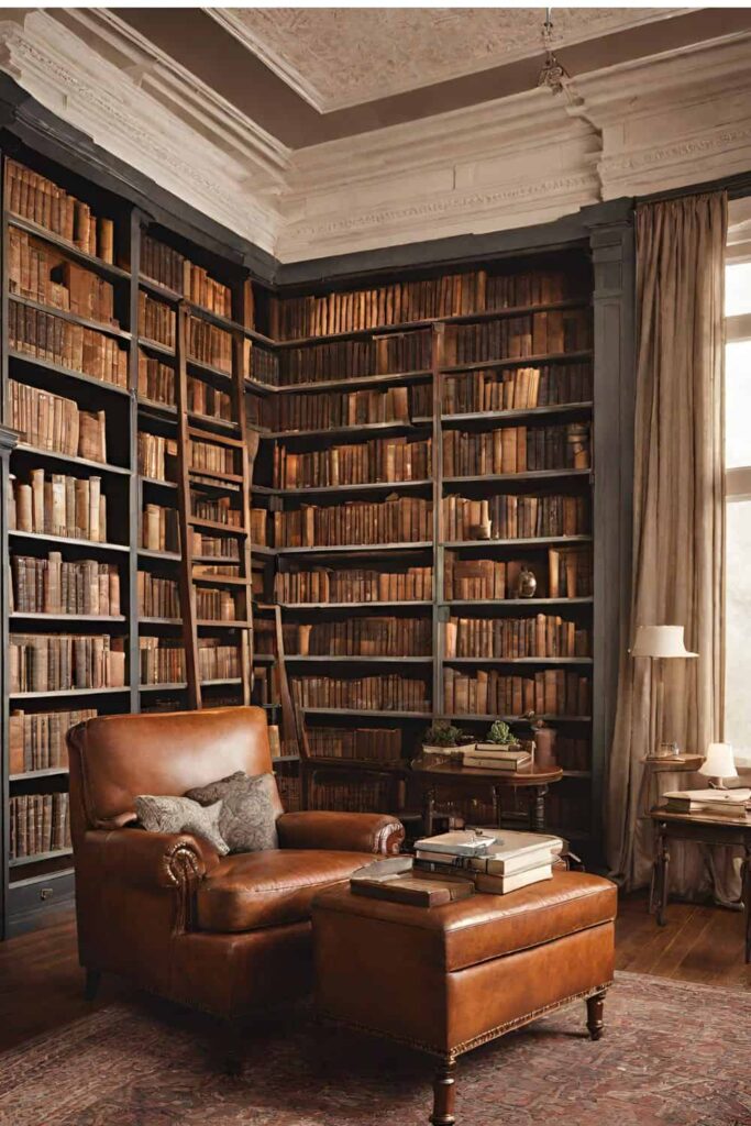 Cozy library section of living room