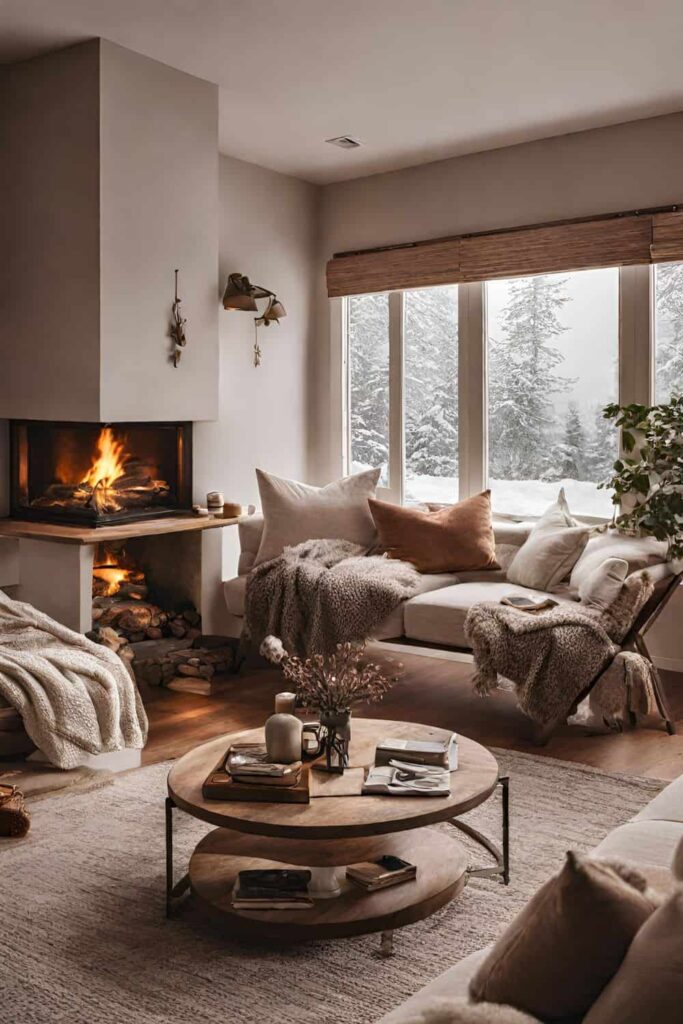 Cozy living room with modern fireplace