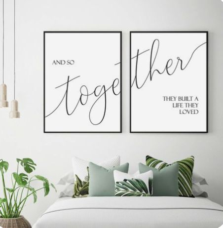 Example of together frame to hang above your couple's bed