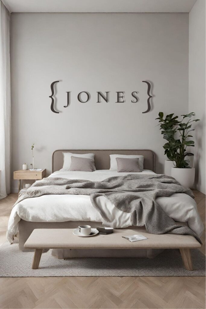 Idea for Couple bedroom wall decor with last name above the bed