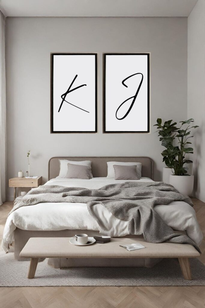 Initials above couple bed