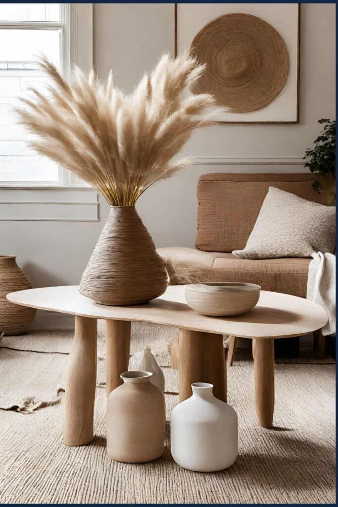 Vase of dry pampa grasses in living room