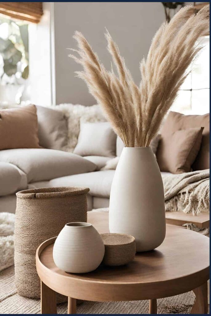 Vase of pampa grasses in living room