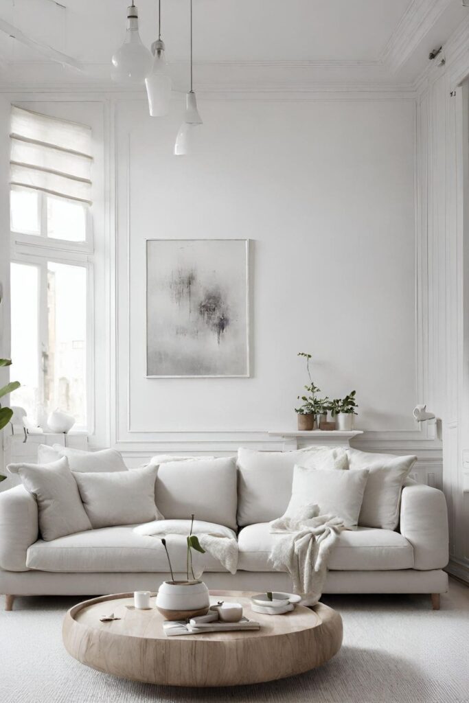 White living room with textured table