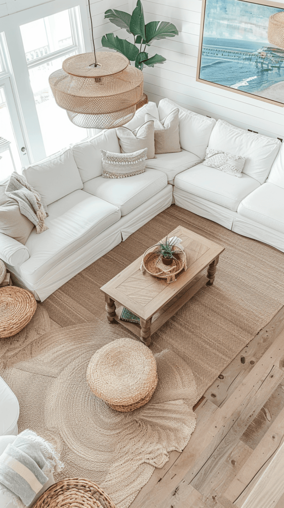white and natural tones coastal living room