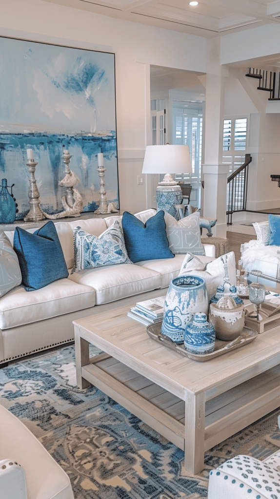 white, and blue coastal living room
