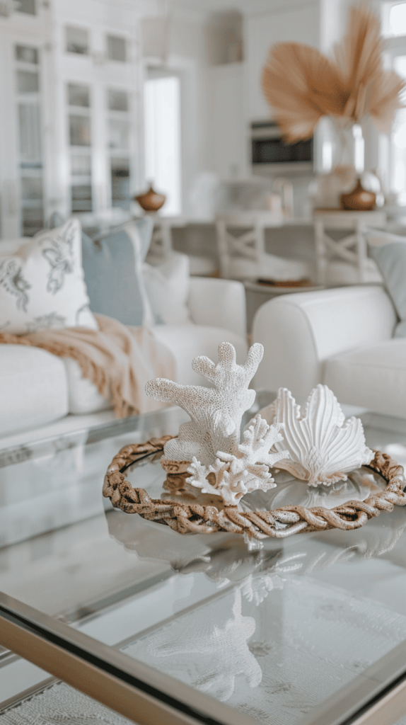 seashell decor in coastal living room