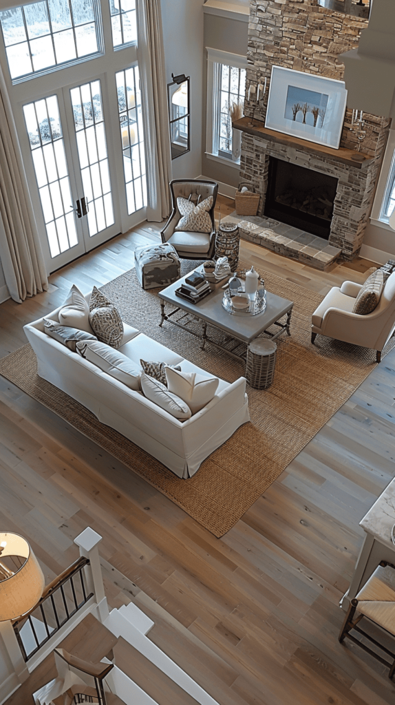 white and natural tones coastal living room form above