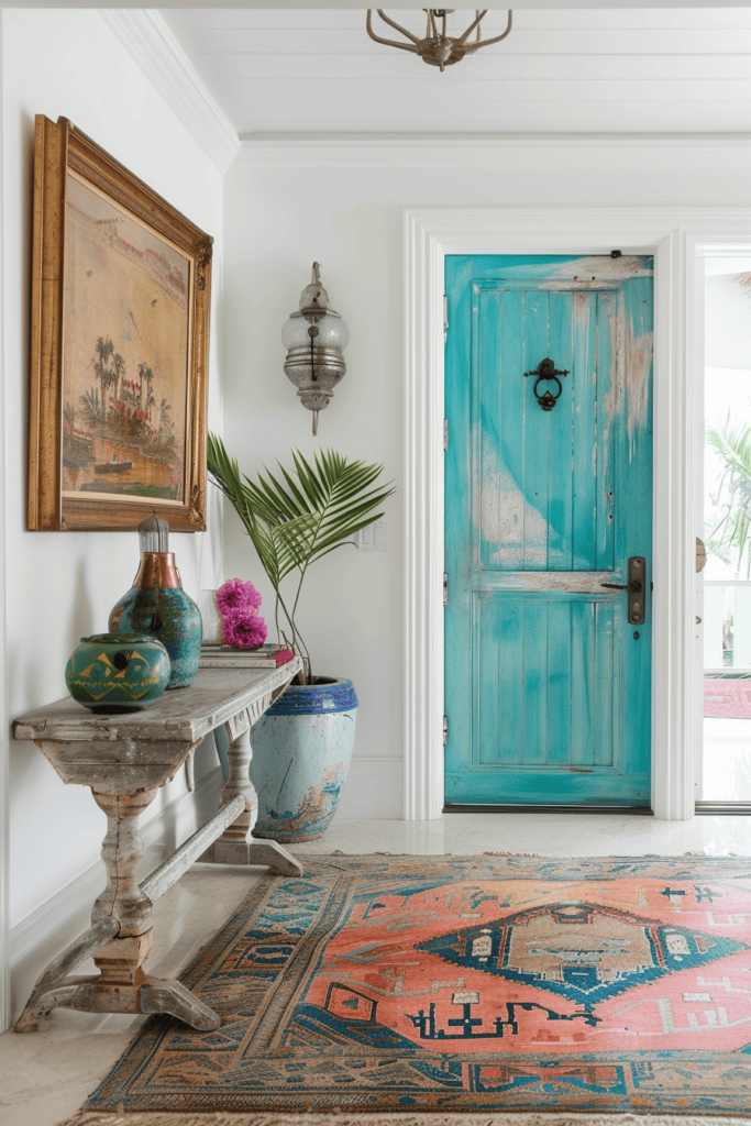 colorful entryway ideas with blue door