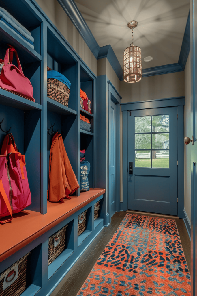 colorful entryway ideas with blue walls
