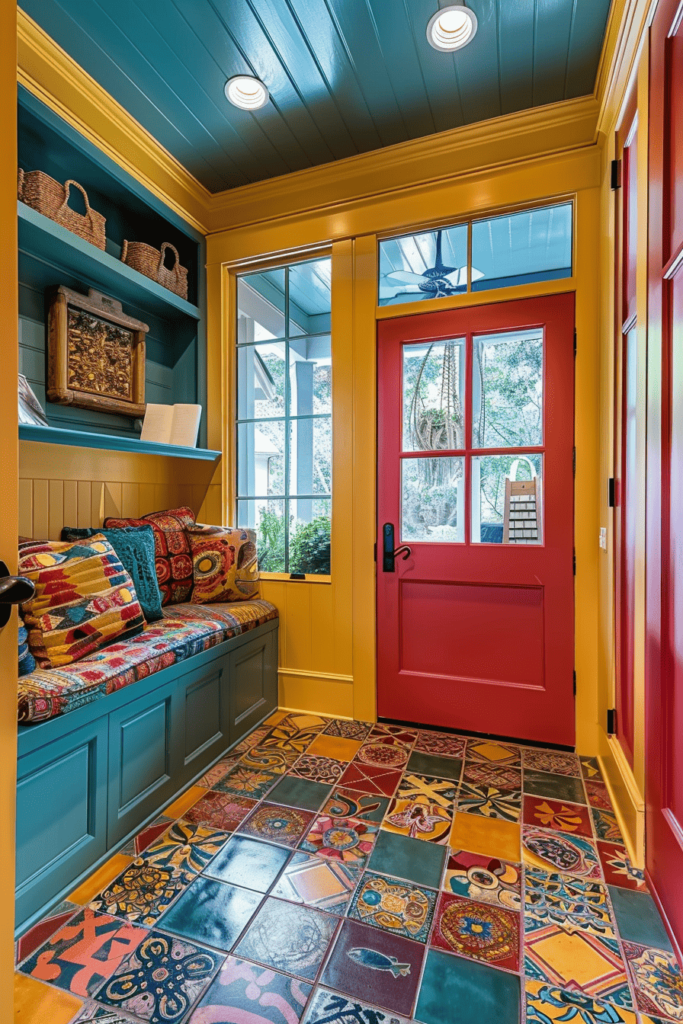 colorful entryway ideas with yellow walls