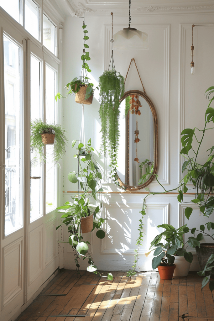 entryway ideas with greenery with mirror