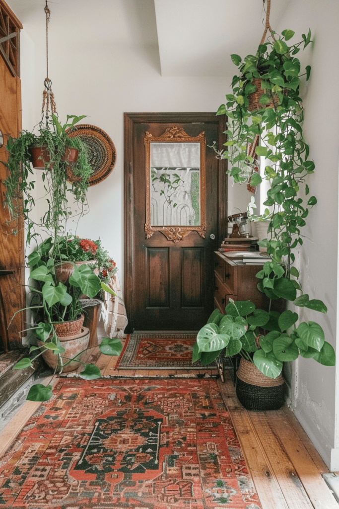 entryway ideas with greenery with touches of wood