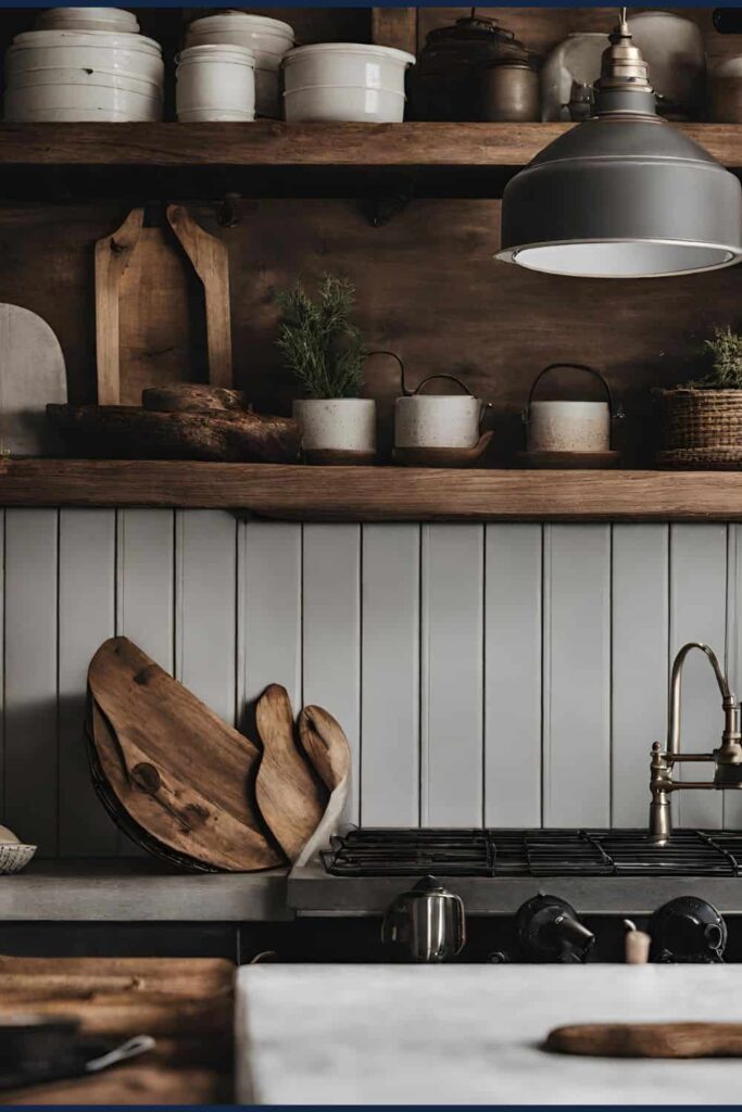 wooden and black moody farmhouse kitchen
