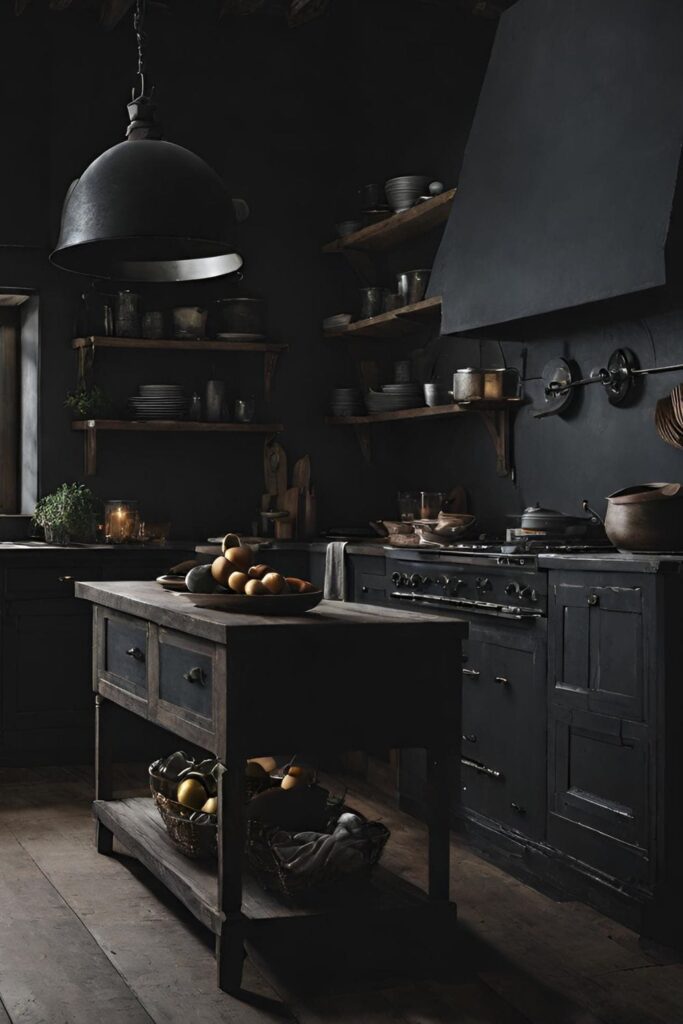 dark moody farmhouse kitchen