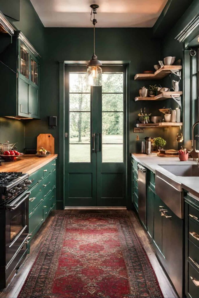 green moody farmhouse kitchen