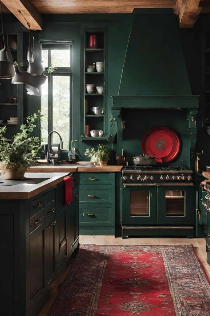 green moody farmhouse kitchen