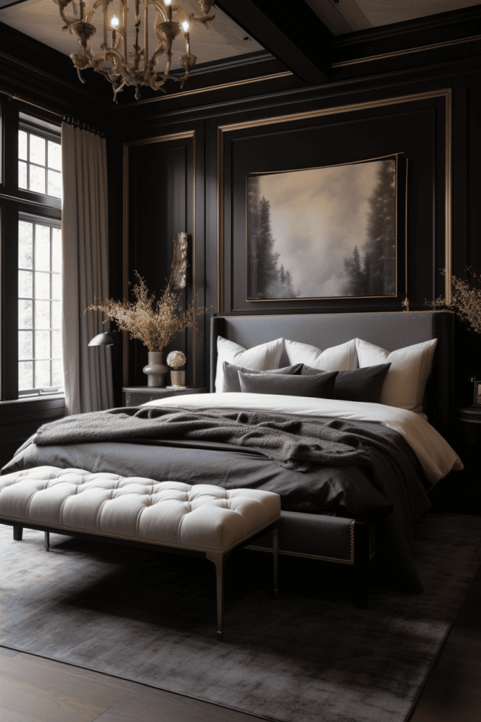 moody romantic bedroom with pampa grass
