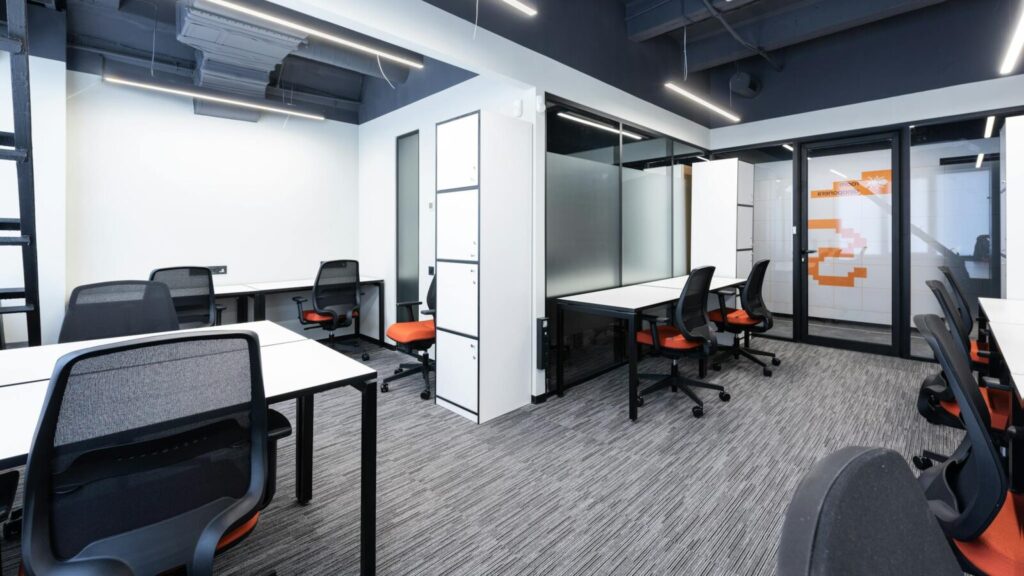 Open space office with tables and chairs