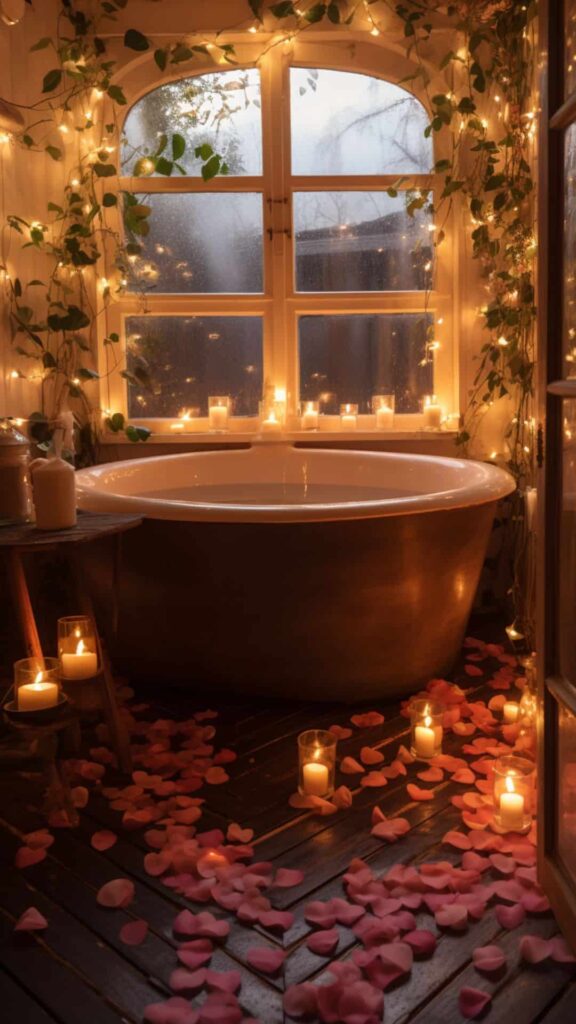 romantic bath idea with twinkly lights 5