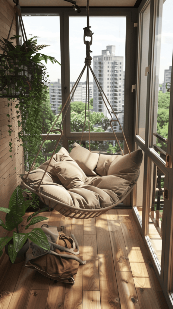 small balcony design with hanging chair