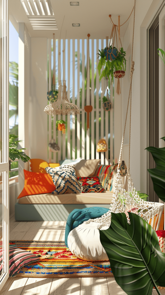 colorful cozy small balcony design