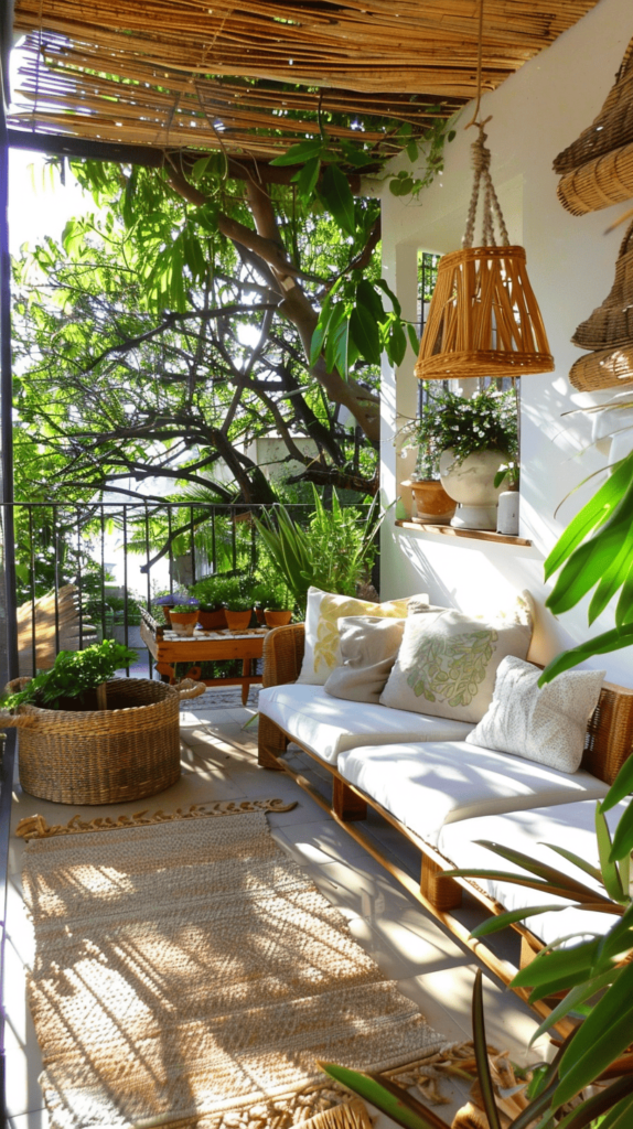 white and green plants small balcony design