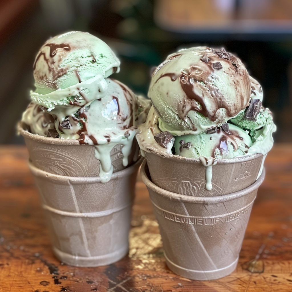 two pints of mint chocolate ice cream
