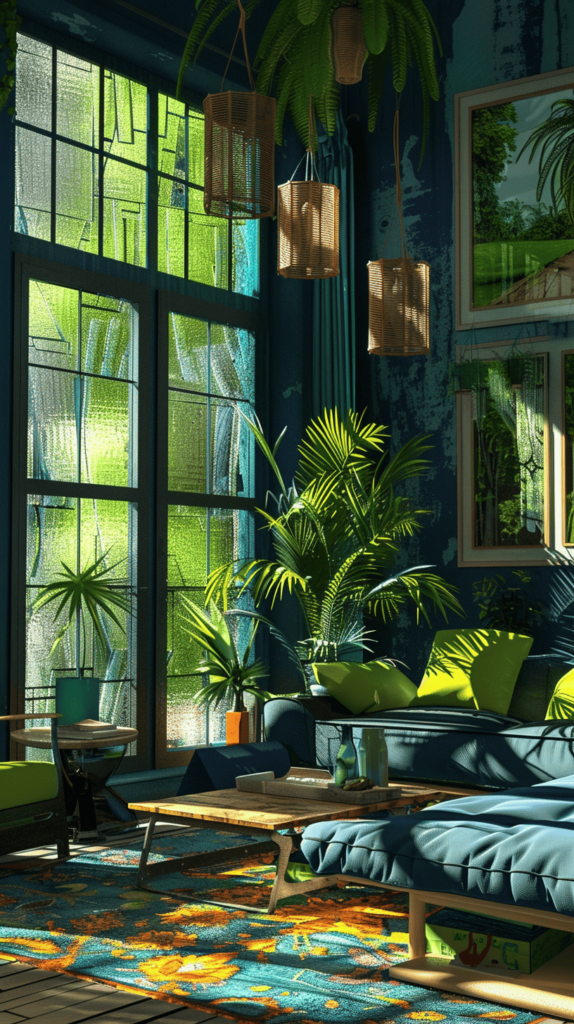 green vibrant living room