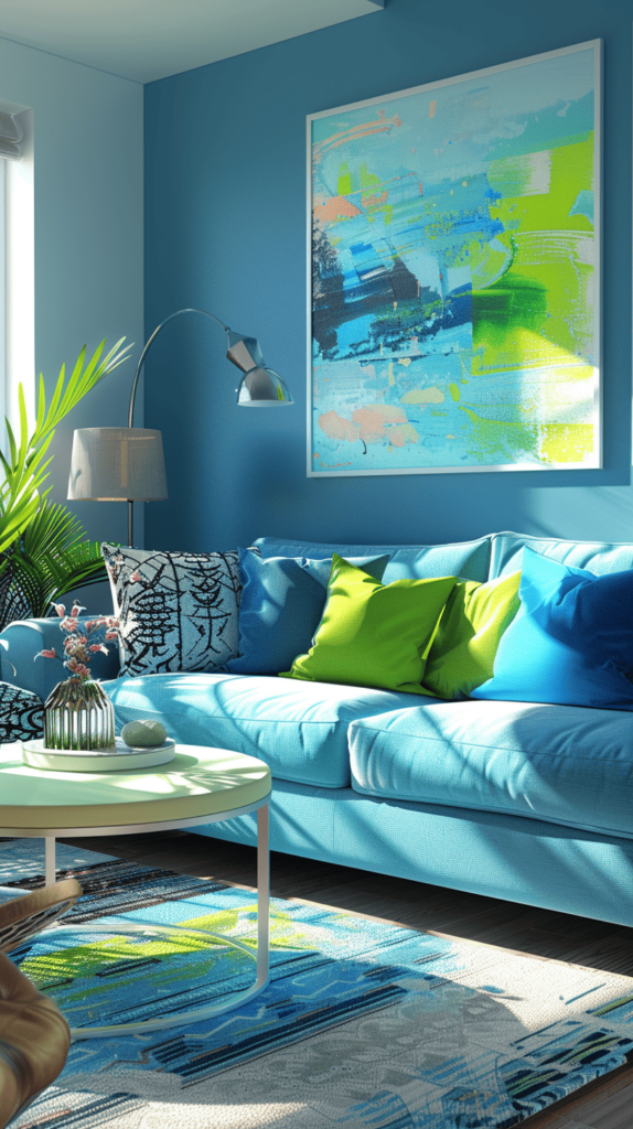 blue vibrant living room
