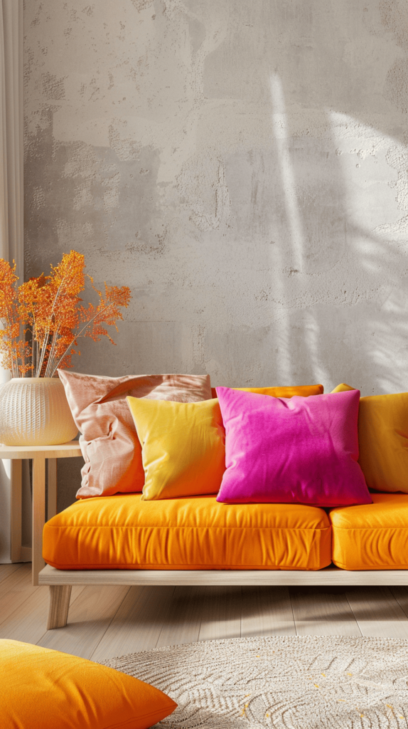 orange and pink vibrant living room