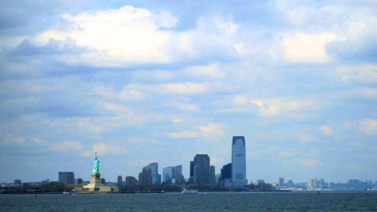 Our view from the Staten Island Ferry on Manhattan and Statue of Liberty