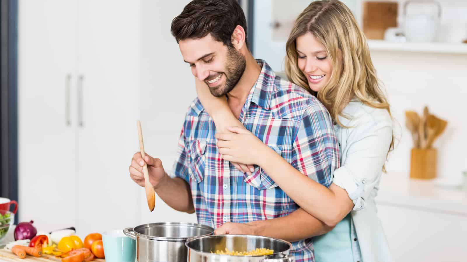 couple cooking together