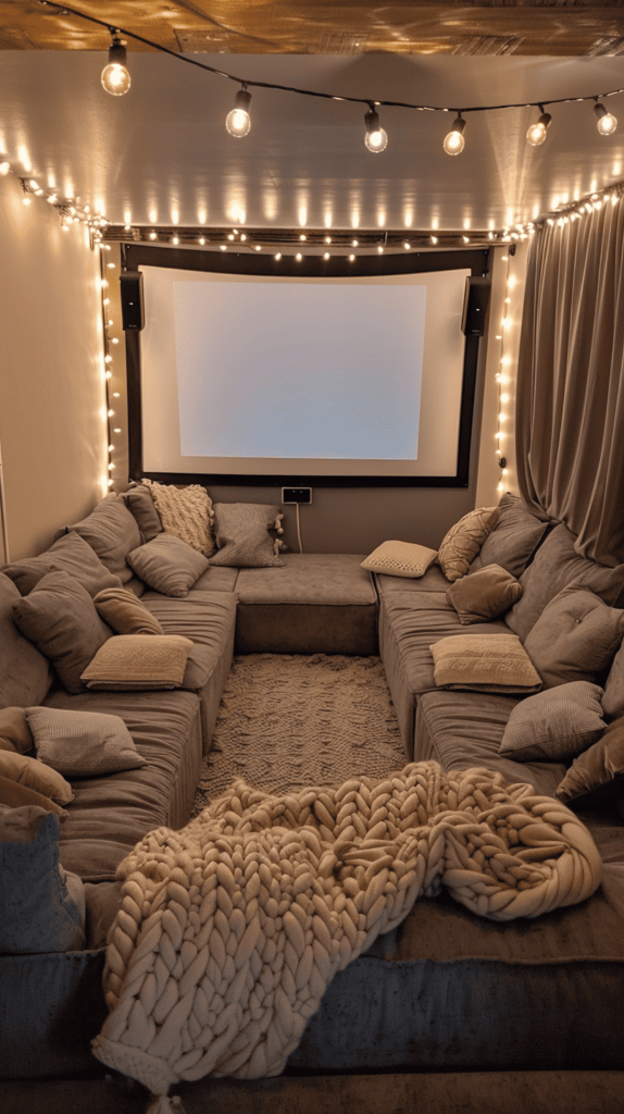 small theatre room with U shaped couch