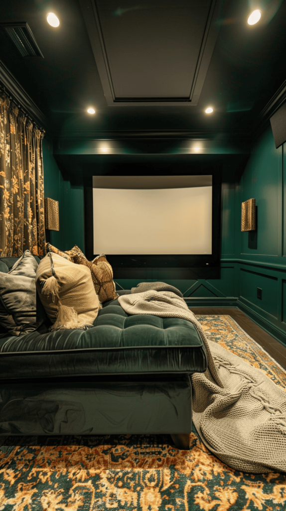small theatre room with colored walls