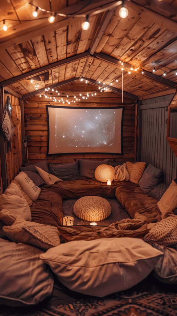 small theatre room with string lights