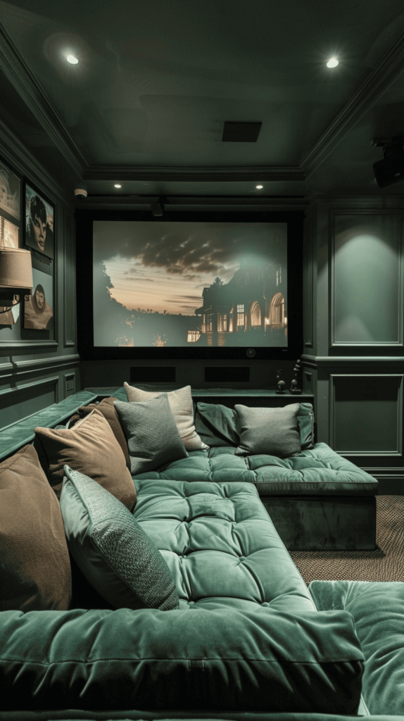 small theatre room with green walls