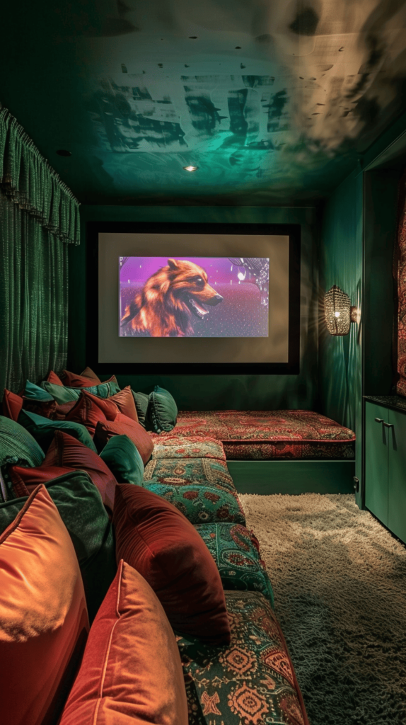 small theatre room with green walls