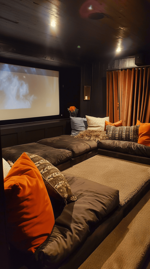small theatre room with U shaped couch