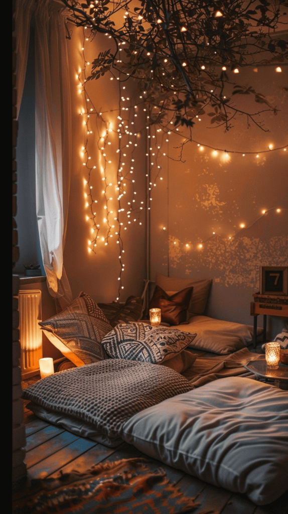 small theatre room with string lights