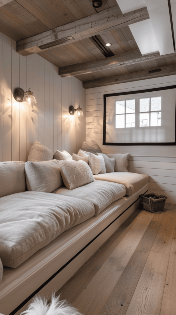small theatre room with wood panels