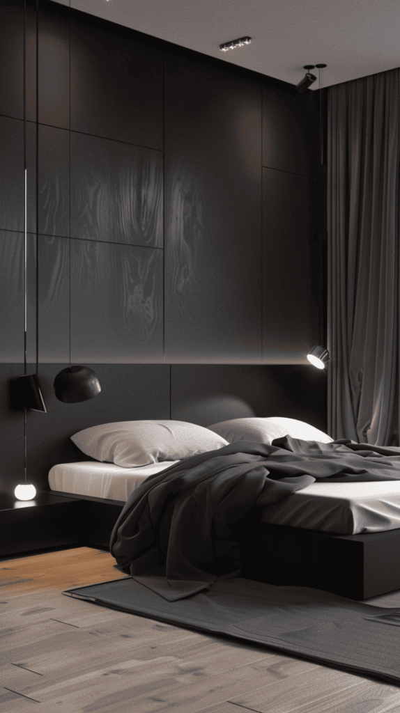 modern neutral and black bedroom