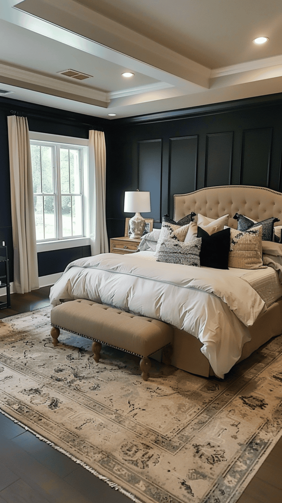 cozy neutral and black bedroom
