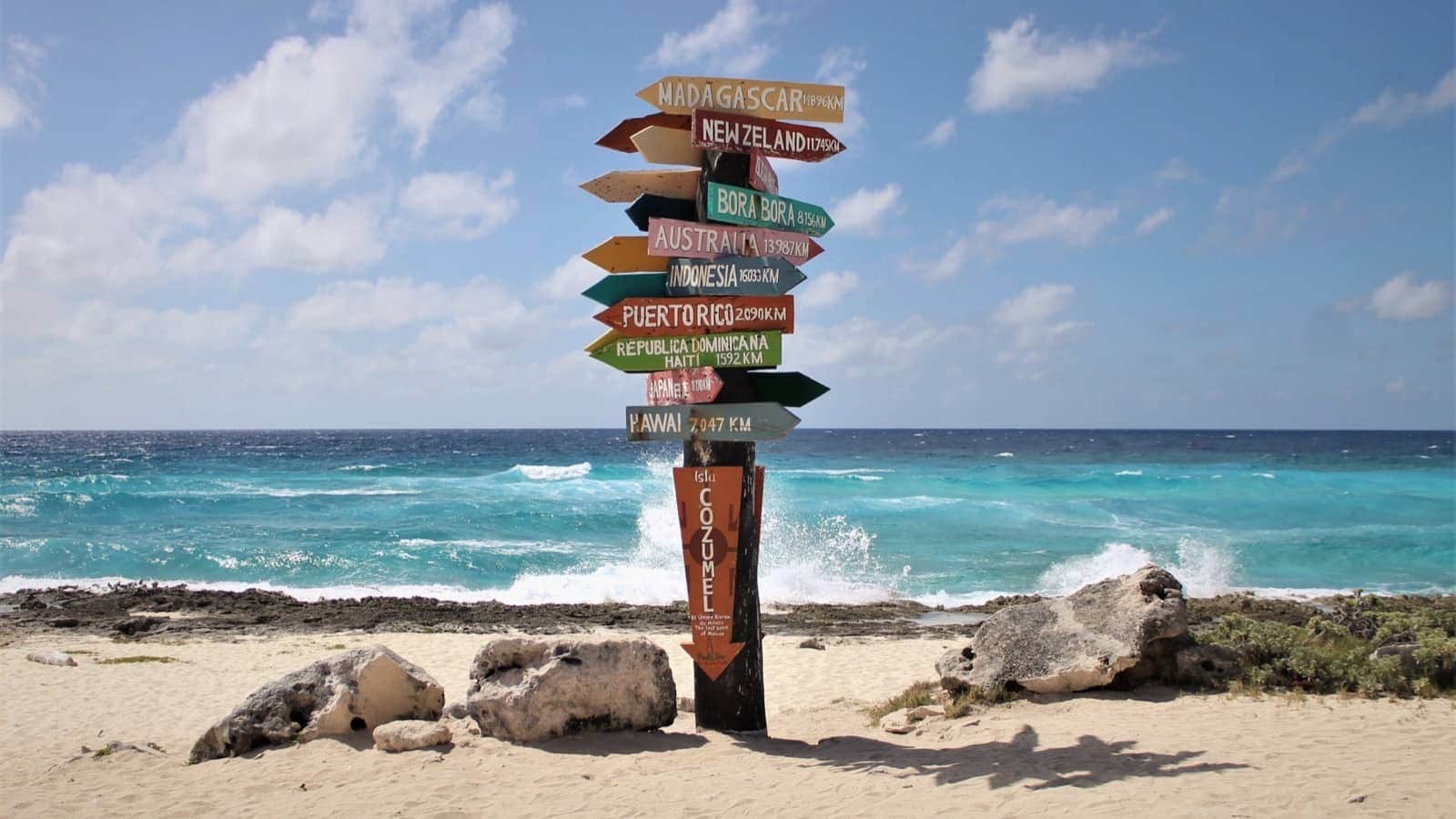 Cozumel (Mexico) signs on beach shutterstock_2195990005resized