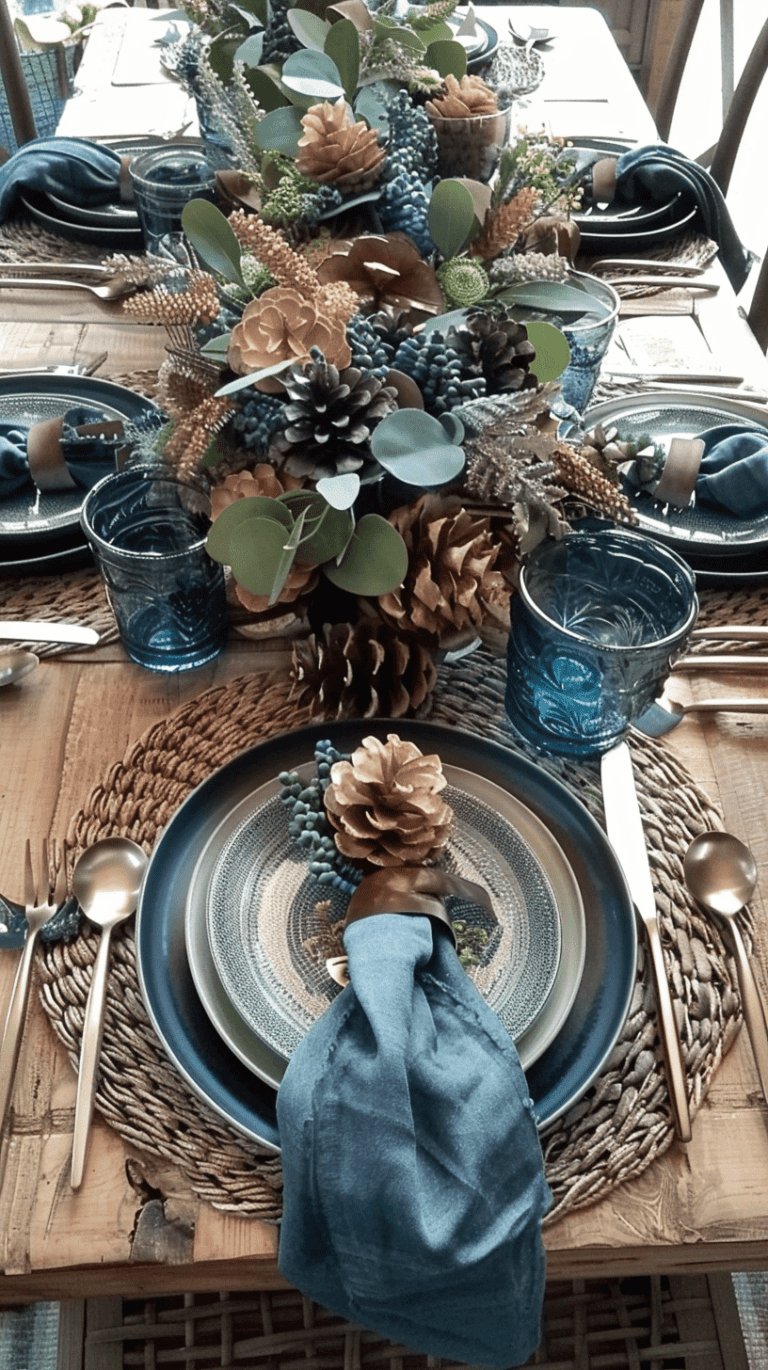 35+ Blue Thanksgiving Table Decor Ideas