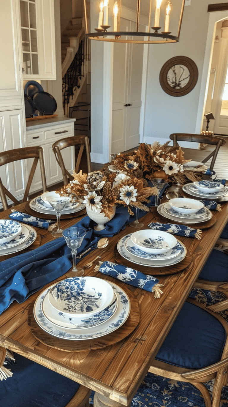 35+ Blue Thanksgiving Table Decor Ideas