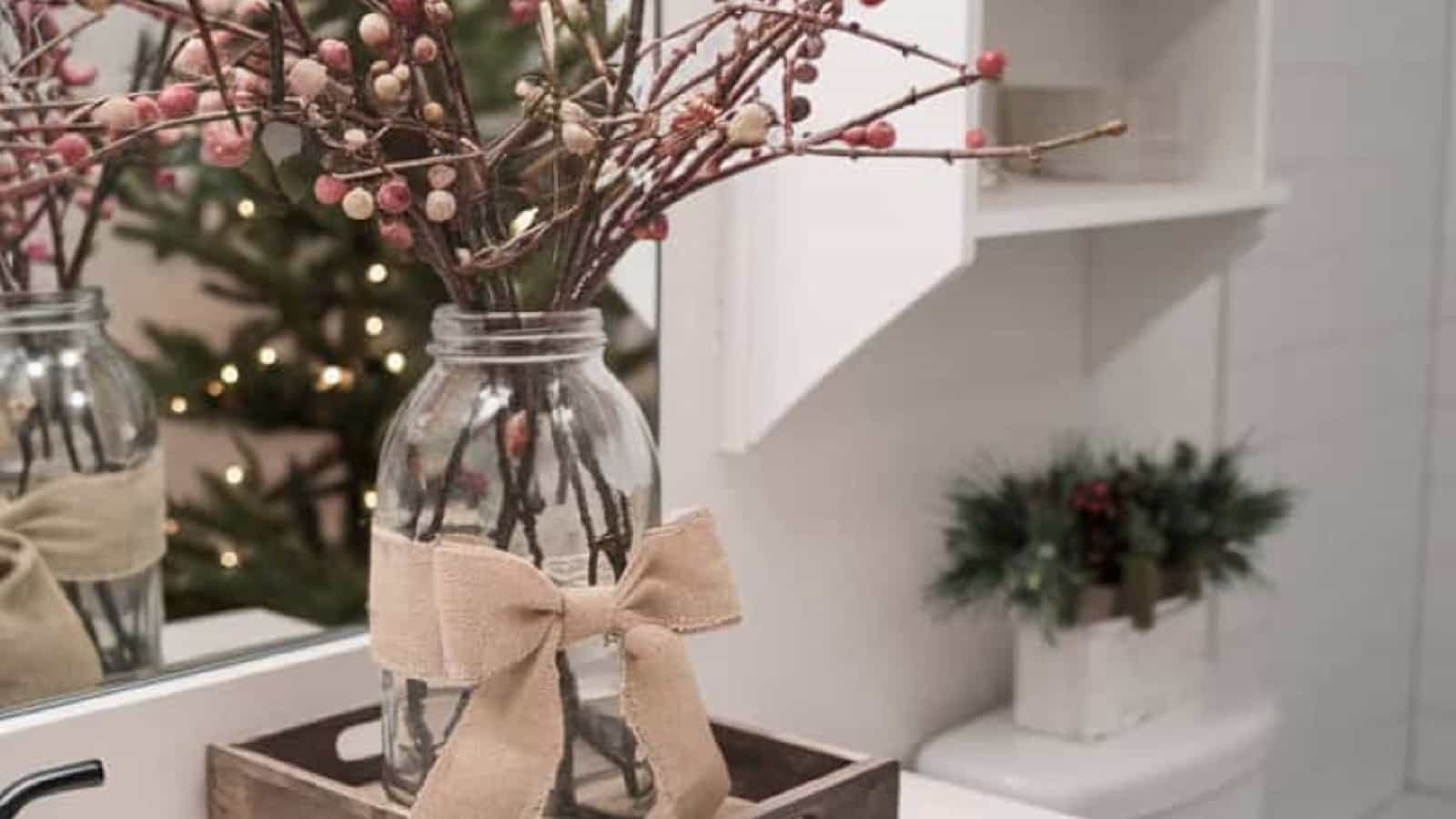 bathroom christmas decor berry branches vase1resized